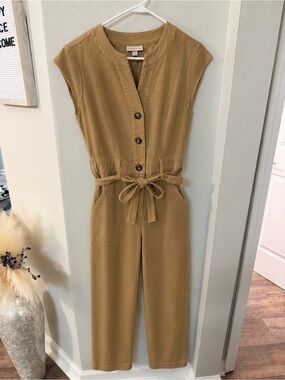 Knox Rose Sleeveless Tie-Waist Jumpsuit in Camel Brown